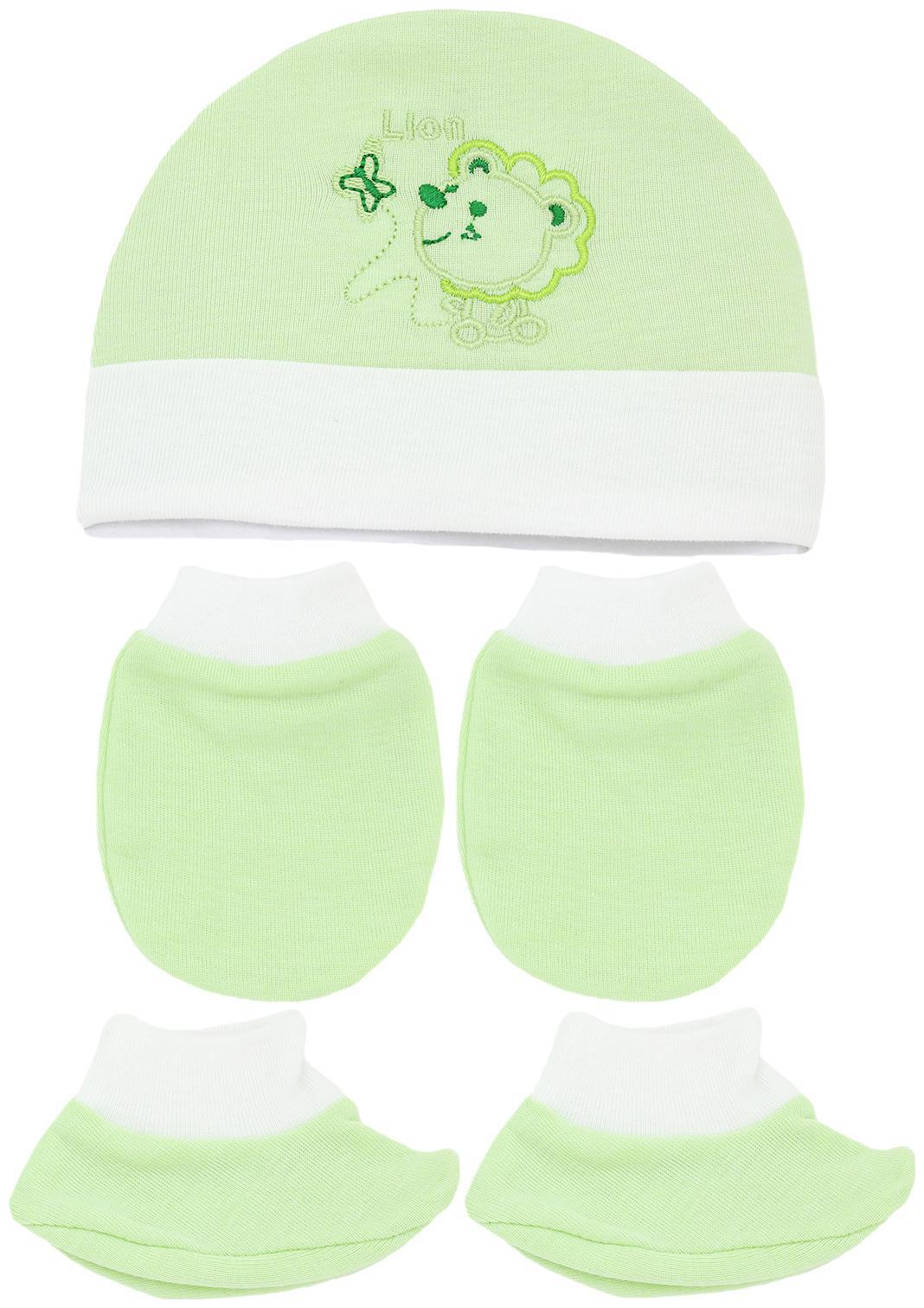 

Neska Moda Baby Green Mittens Booties with Cap Set 3 pcs Combo (0-6 Months)-MT84