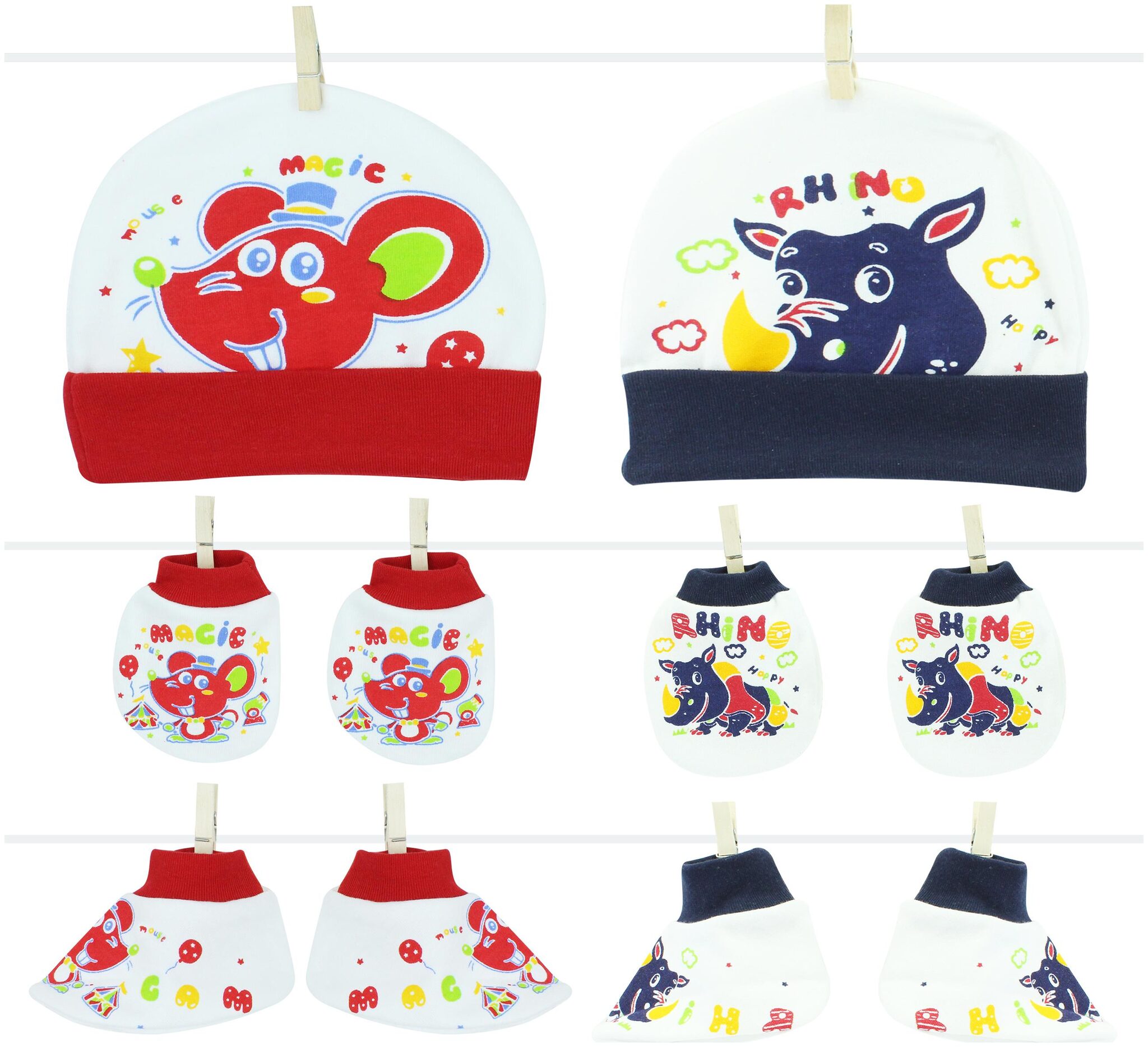 

Neska Moda Baby Red And Navy Mittens Cap with Booties Set 6 pcs (0-6 Months)