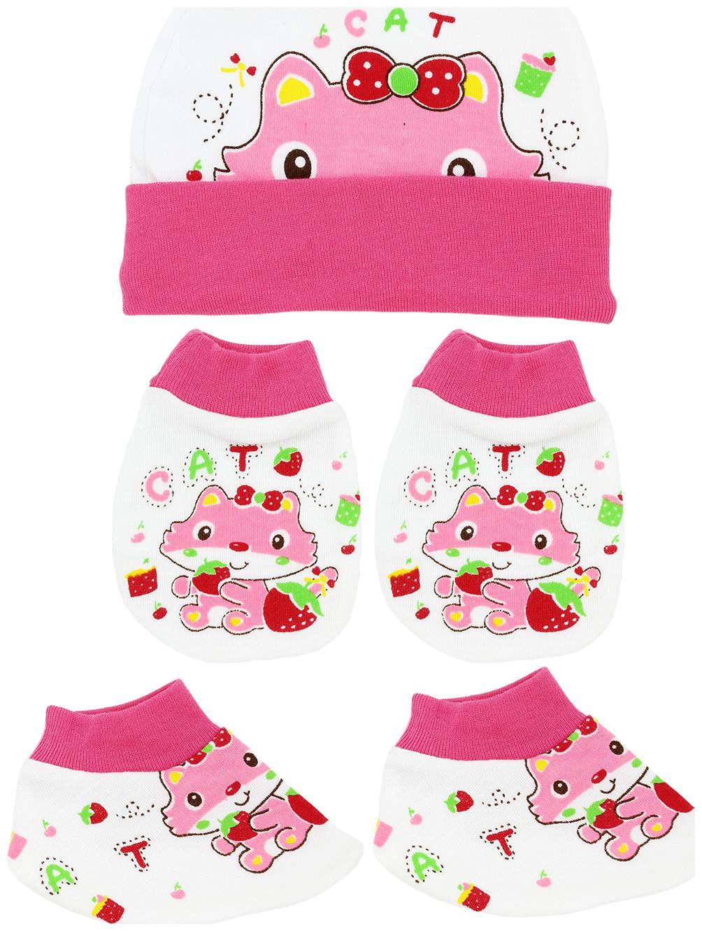 

Neska Moda Baby Pink Mittens Cap with Booties Set 3 pcs (0-6 Months)-MT70