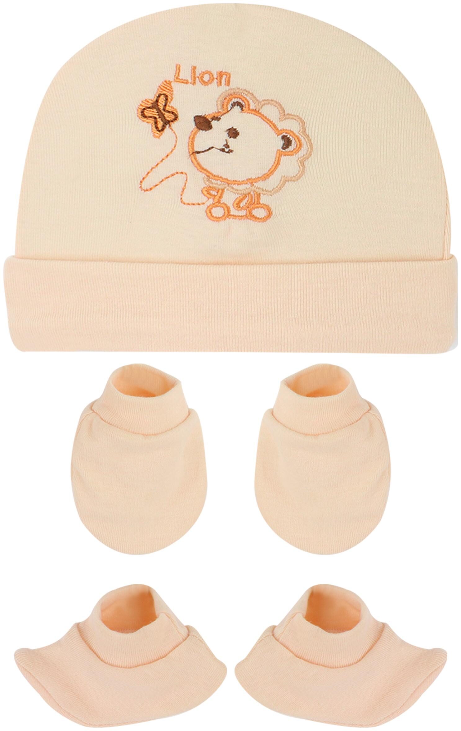 

Neska Moda Baby Orange Mittens Booties with Cap Set 3 pcs Combo 0 To 6 Months MT114