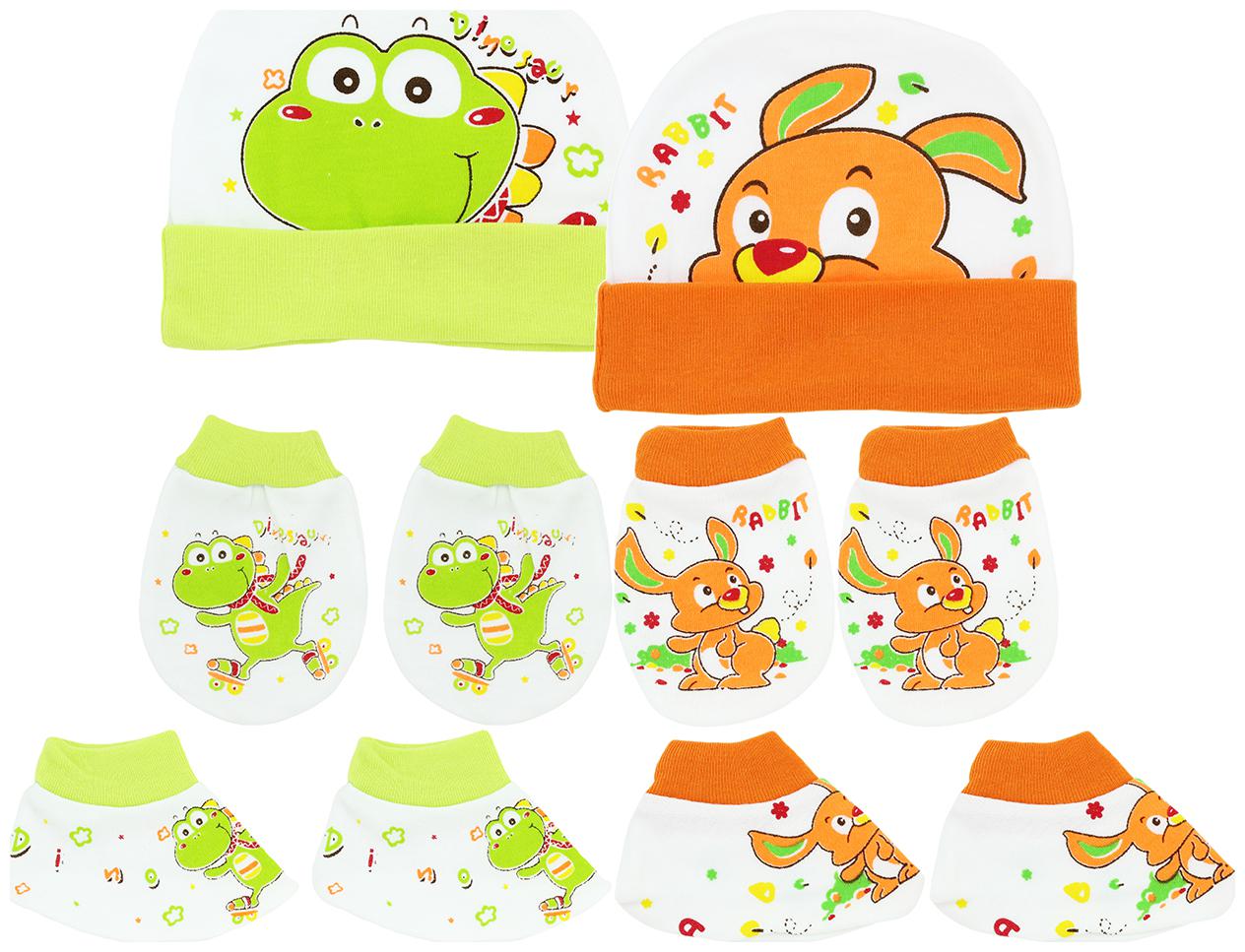 

Neska Moda Baby Green And Orange Mittens Cap with Booties Set 6 pcs (0-6 Months)