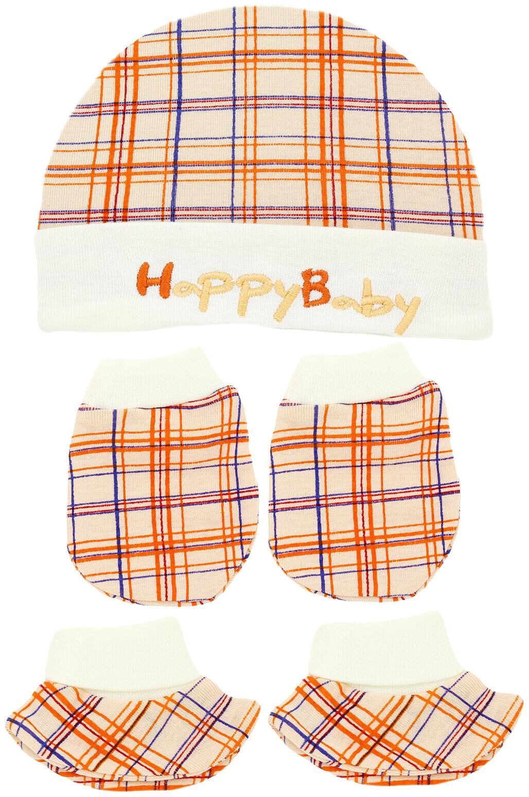 

Neska Moda Baby Orange Mittens Cap with Booties Set 3 pcs (0-6 Months)-MT97