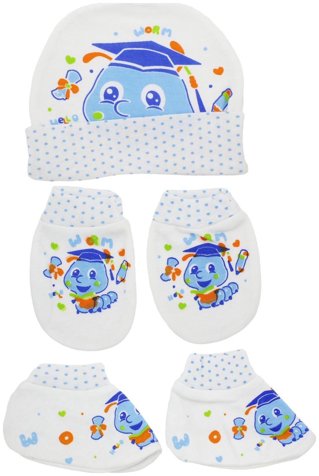

Neska Moda Baby Blue Mittens Booties with Cap Set 3 pcs (0-6 Months)