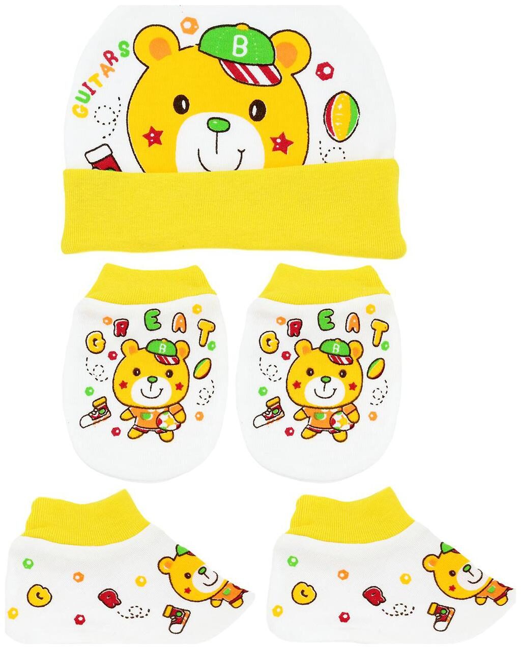 

Neska Moda Baby Yellow Mittens Booties with Cap Set 3 pcs Combo (0-6 Months)-MT69