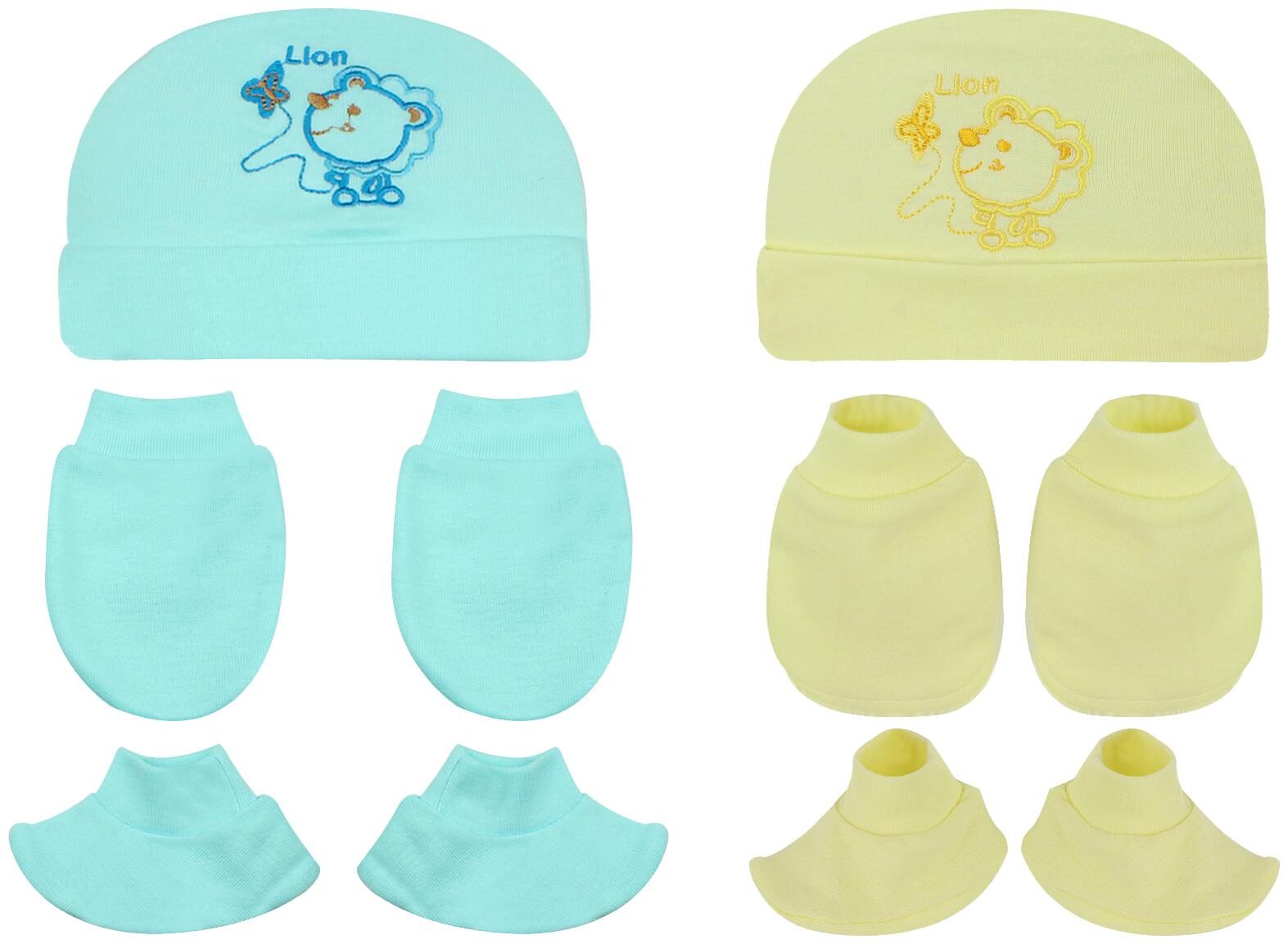 

Neska Moda Baby Yellow And Blue Mittens Booties with Cap Set 6 pcs Combo 0 To 6 Months