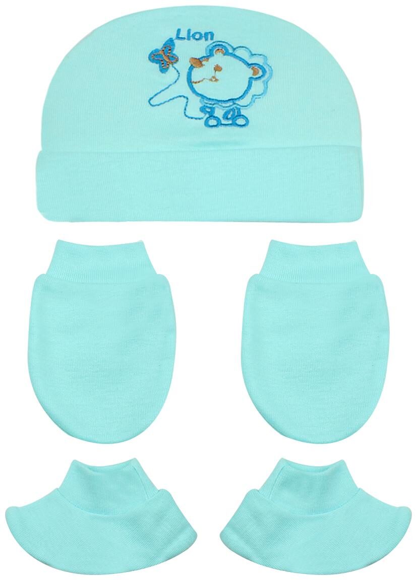 

Neska Moda Baby Blue Mittens Booties with Cap Set 3 pcs Combo 0 To 6 Months MT113