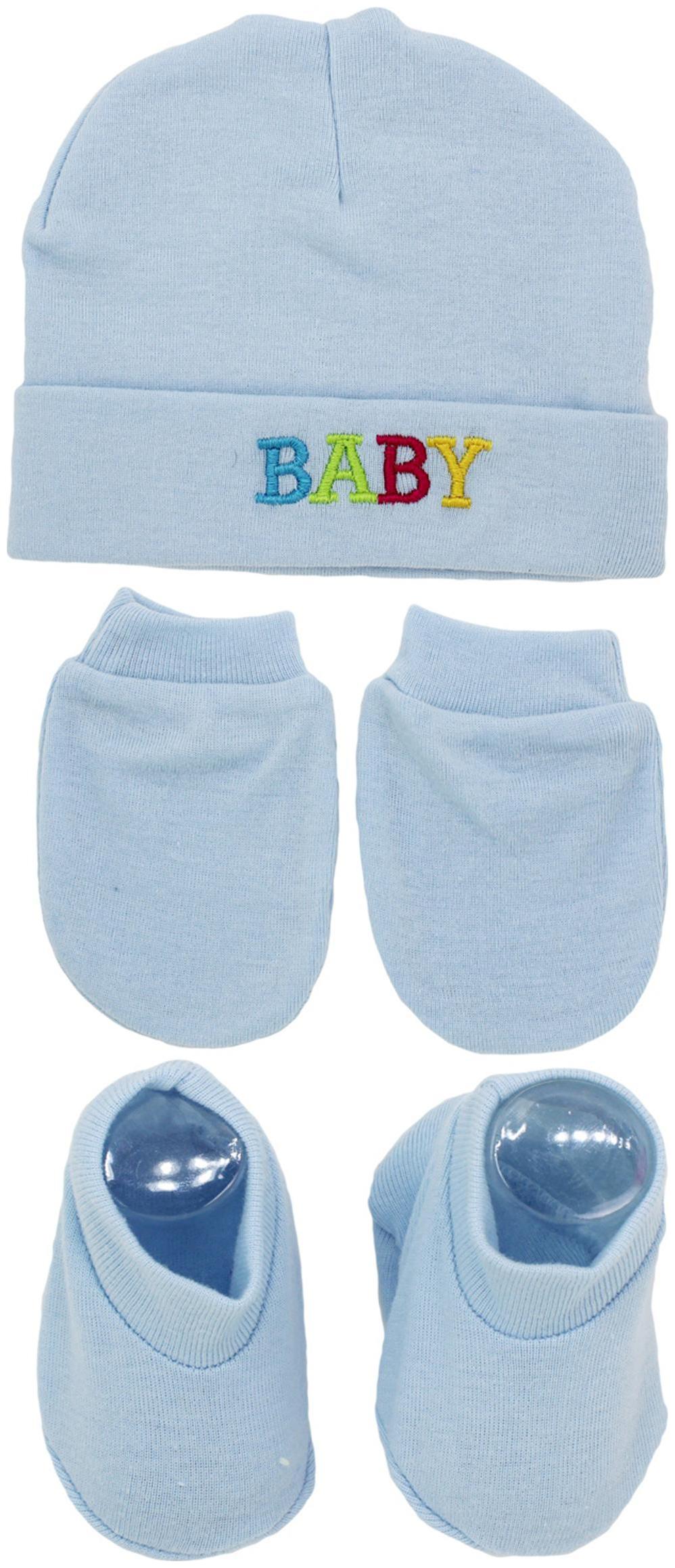 

Neska Moda Baby Blue Mittens Booties with Cap Set 3 pcs (0-6 Months)
