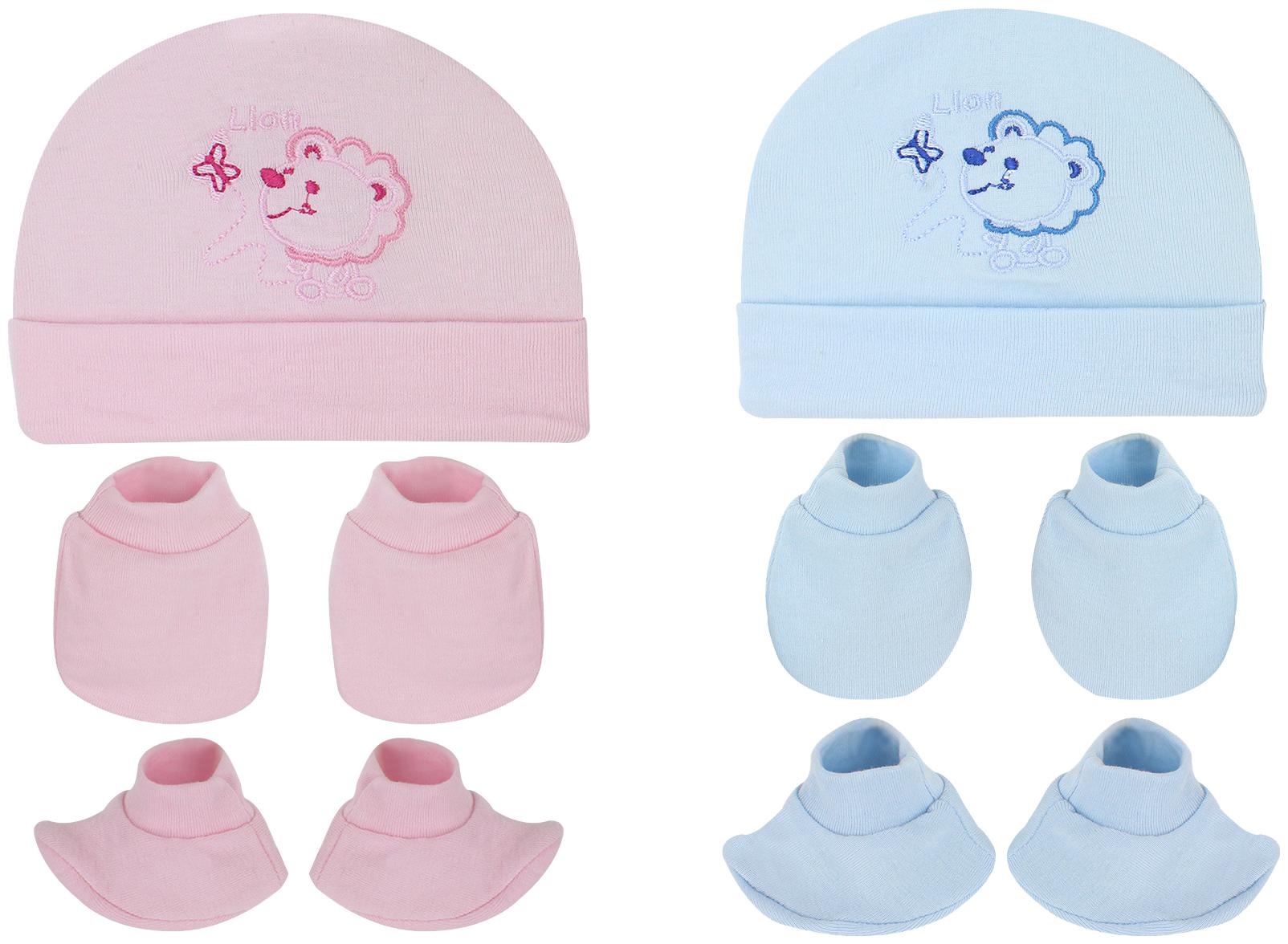

Neska Moda Baby Light Blue And Pink Mittens Booties with Cap Set 6 pcs Combo 0 To 6 Months
