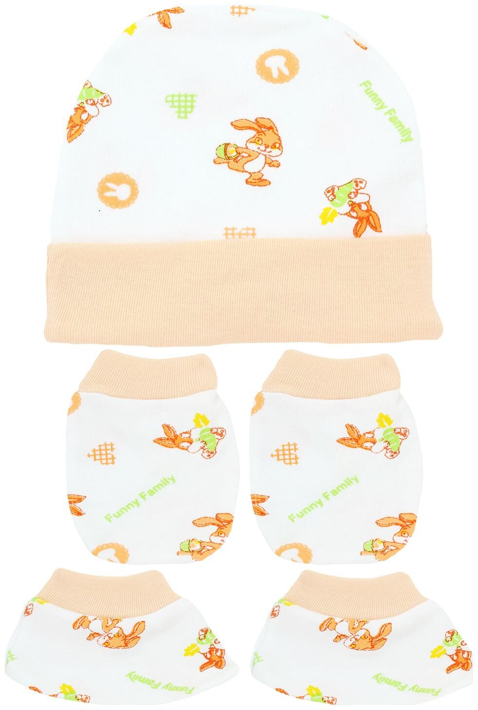 

Neska Moda Baby Orange Mittens Cap with Booties Set 3 pcs (0-6 Months)-MT63