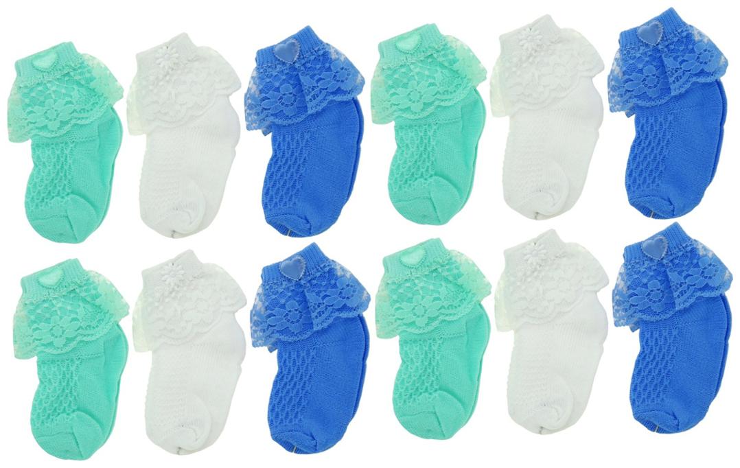 

Neska Moda Premium Kids 12 Pairs Ankle Length Frill Socks-For 1 To 2 Years-Blue Green White