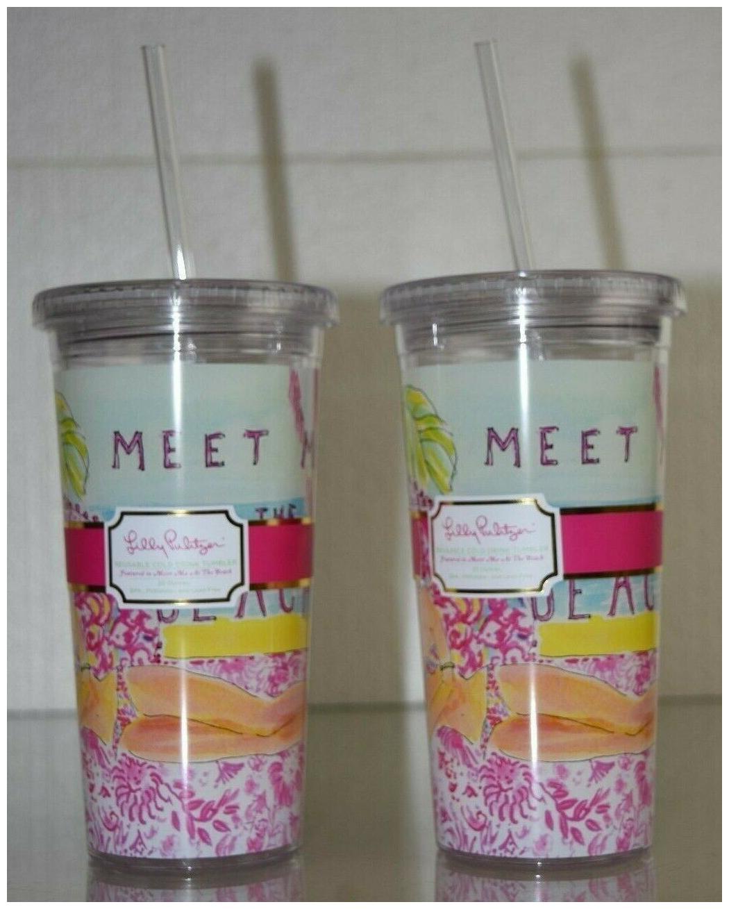 

NEW Lilly Pulitzer 2 Isolated Tumblers w Straw Hubba Bubba Meet Me At The Beach