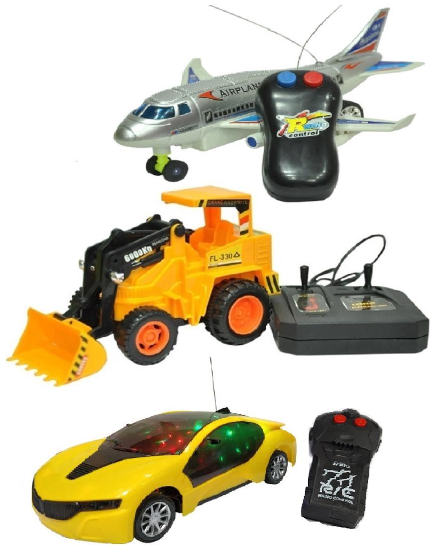 

New Pinch Combo of Remote Control 3D Lighting Effect Racing Car Remote Control Plane with Wired Remote JCB (Multicolor) for Kids