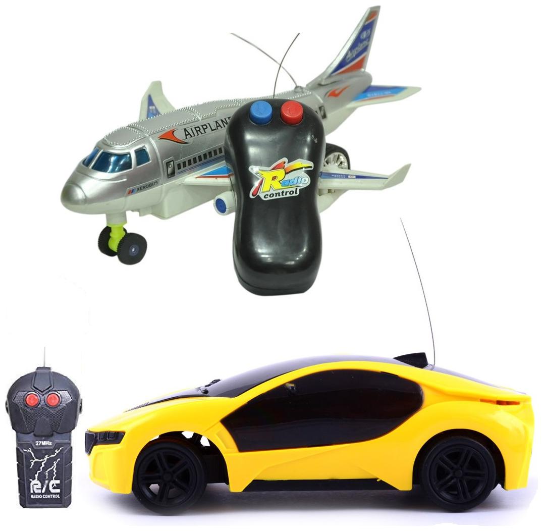 

New Pinch Combo of Remote Control 3D Lighting Effect Racing Car with 2 Functions Remote Control Plane(Running not Flying )(Multi)