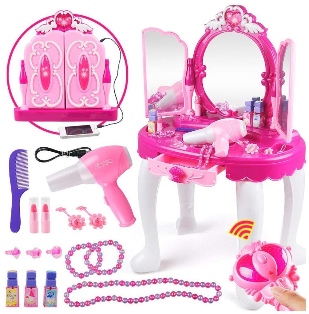

New Toy Chehar enterprise Kids Girls Princess Battery Operated Beauty Makeup Pretend Role Play Set Toy Mirror Durable Dressing Vanity Table up with Music and Light Toys