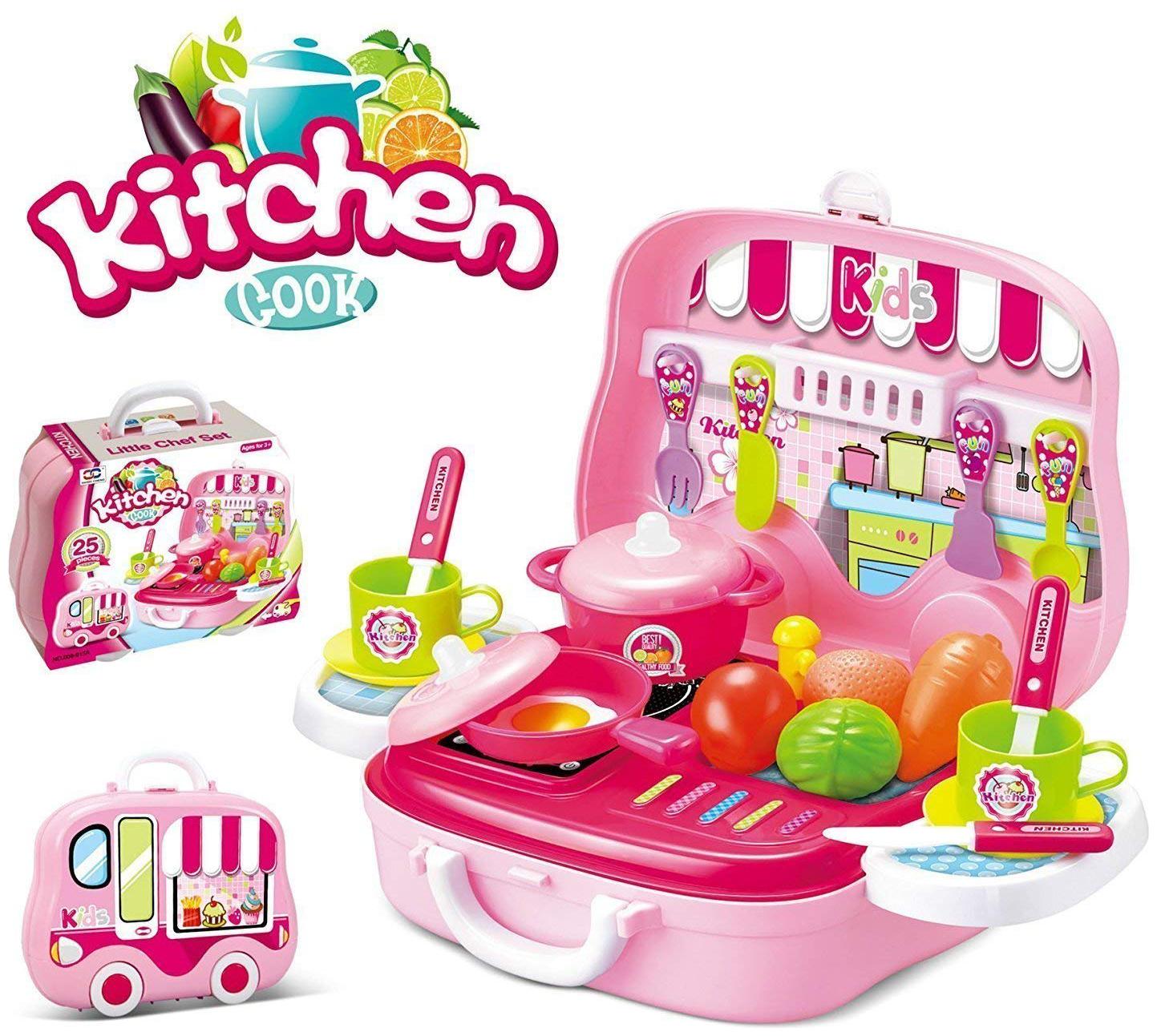

New Toy Chehar Enterprise Kitchen Set Toy for Girls with Wheel Carry Case Suitcase (26 Pink Kitchen) (Multicolor)