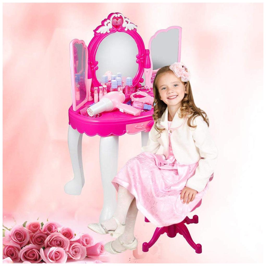 

New Toy Chehar Enterprise Kids Girls Princess Battery Operated Beauty Makeup Pretend Role PlaySet Toy Mirror Durable Dressing Vanity Table up with Music and LightToys