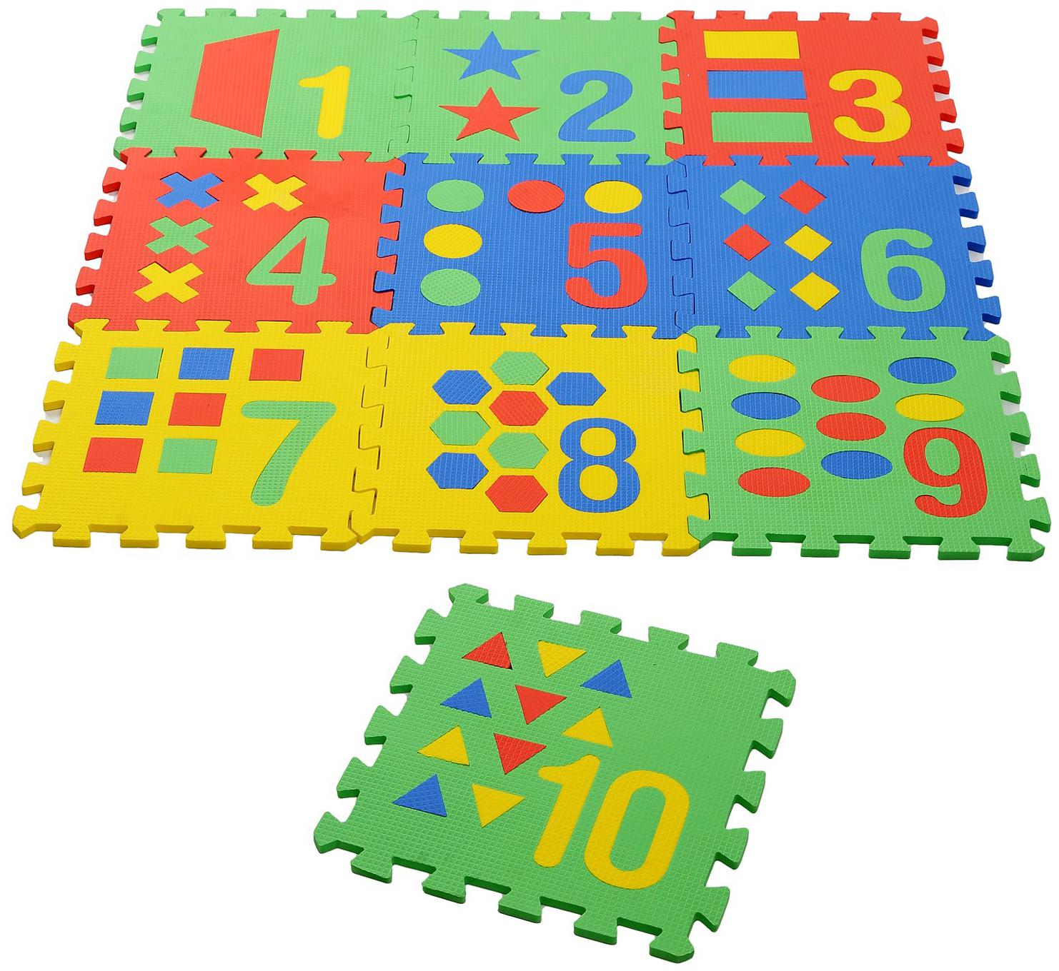 

Nhr Colorful Kids Play Puzzle Style Mat with Pop Out Numbers and Geometric Shapes 10 Pcs (Interlocking) 12 X 12 Each Piece