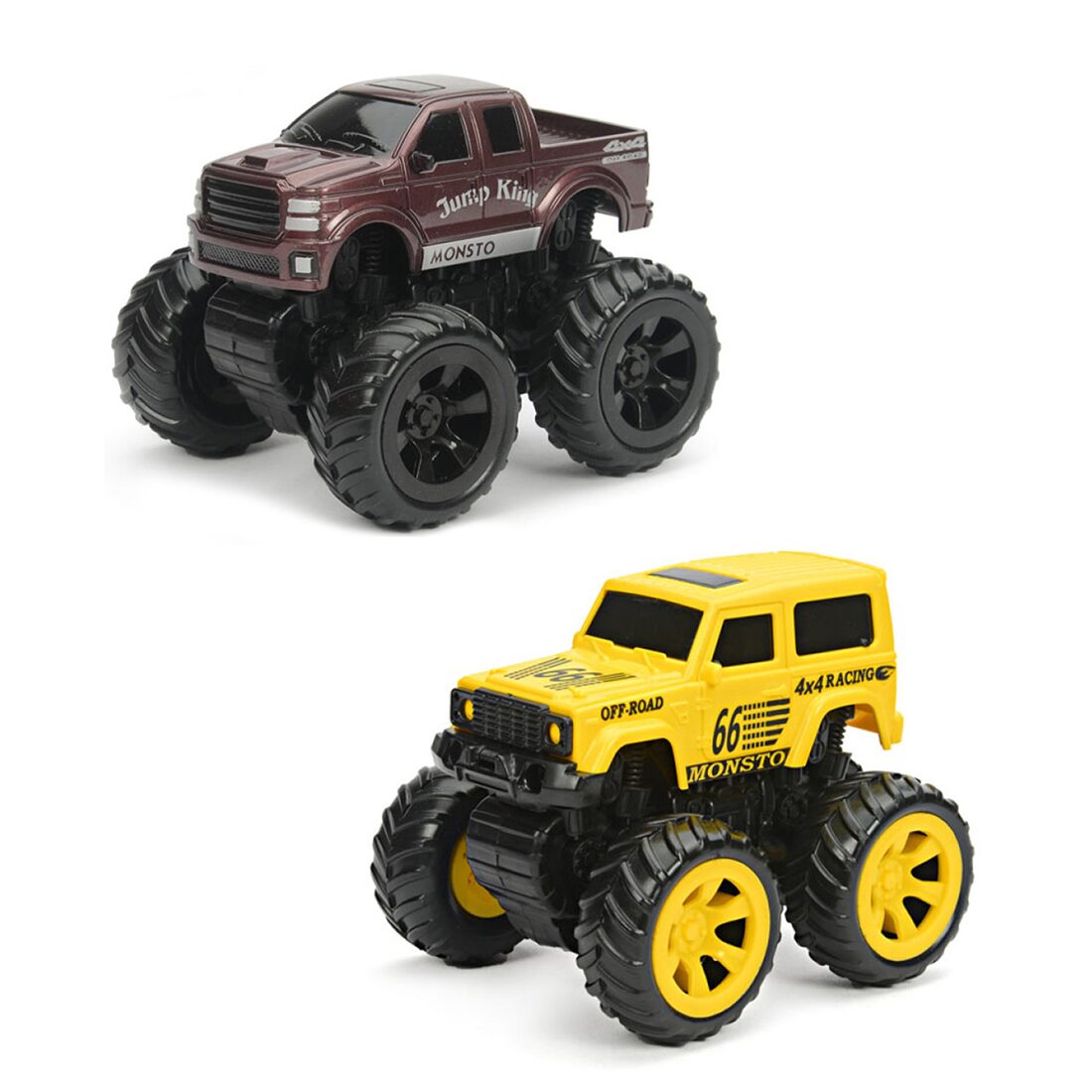 

NHR Combo Pack of 2 Mini Friction Powered Unbreakable Cars for Kids Big Rubber Tires Pull Back Monster Toy Car for Baby Boys (Brown Yellow)