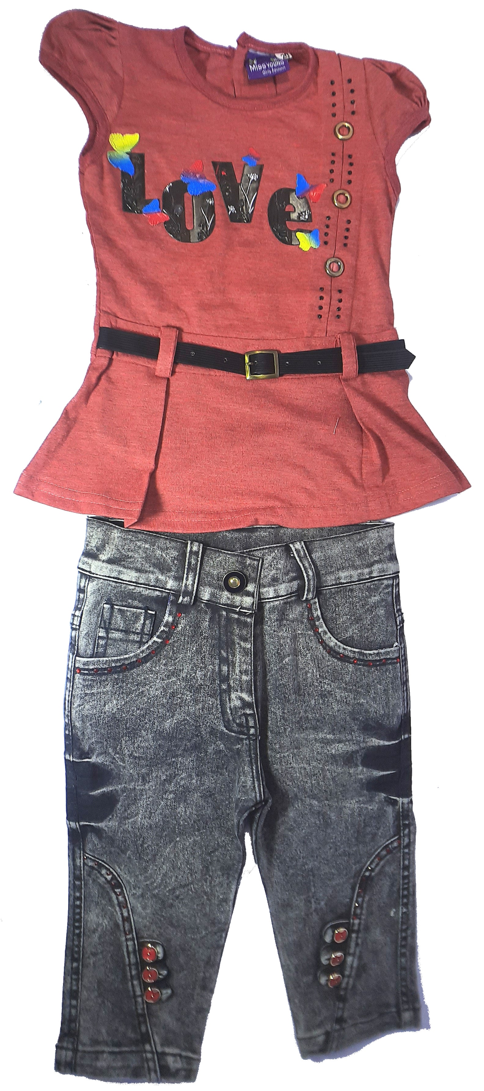 

nikur essence Girl Cotton Top Bottom Set - Maroon Grey