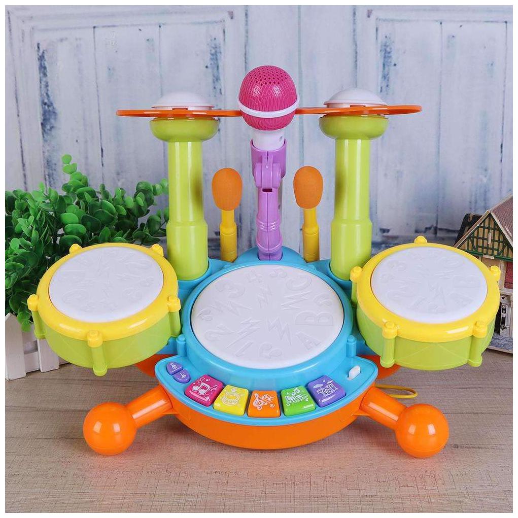 

ONCEMORE By New Car Flashing Lights Musical Drum Piano with Microphone
