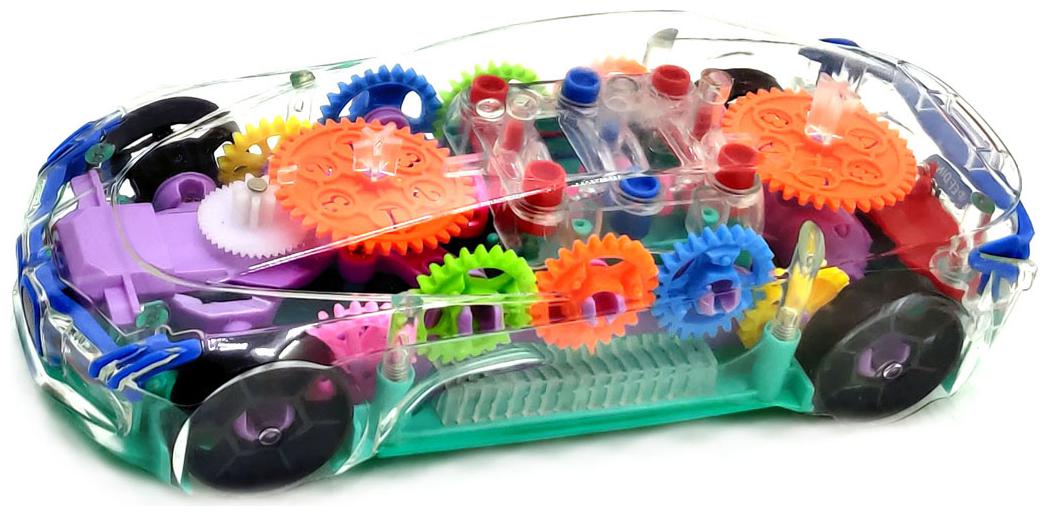 

ONCEMORE Compatible Transperent Mechanical Car Toy for Kids with Gear Technology 3D Light Musical Sound 360 Degree Rotation Assorted