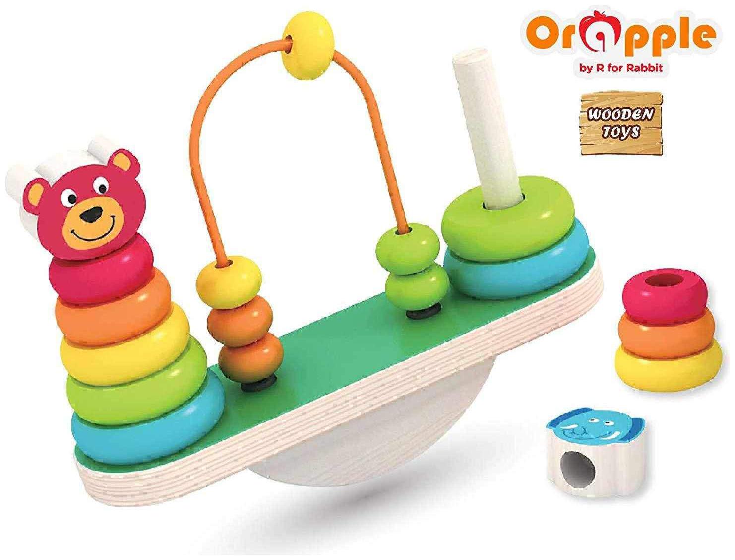

Orapple Toys by R for RabbitSee Saw Balance Stacker Wooden Stacking Rings Toys for Baby KidsLearning Educational Toys for Boys Girls of 1 5 2 3 4 Yrs old age