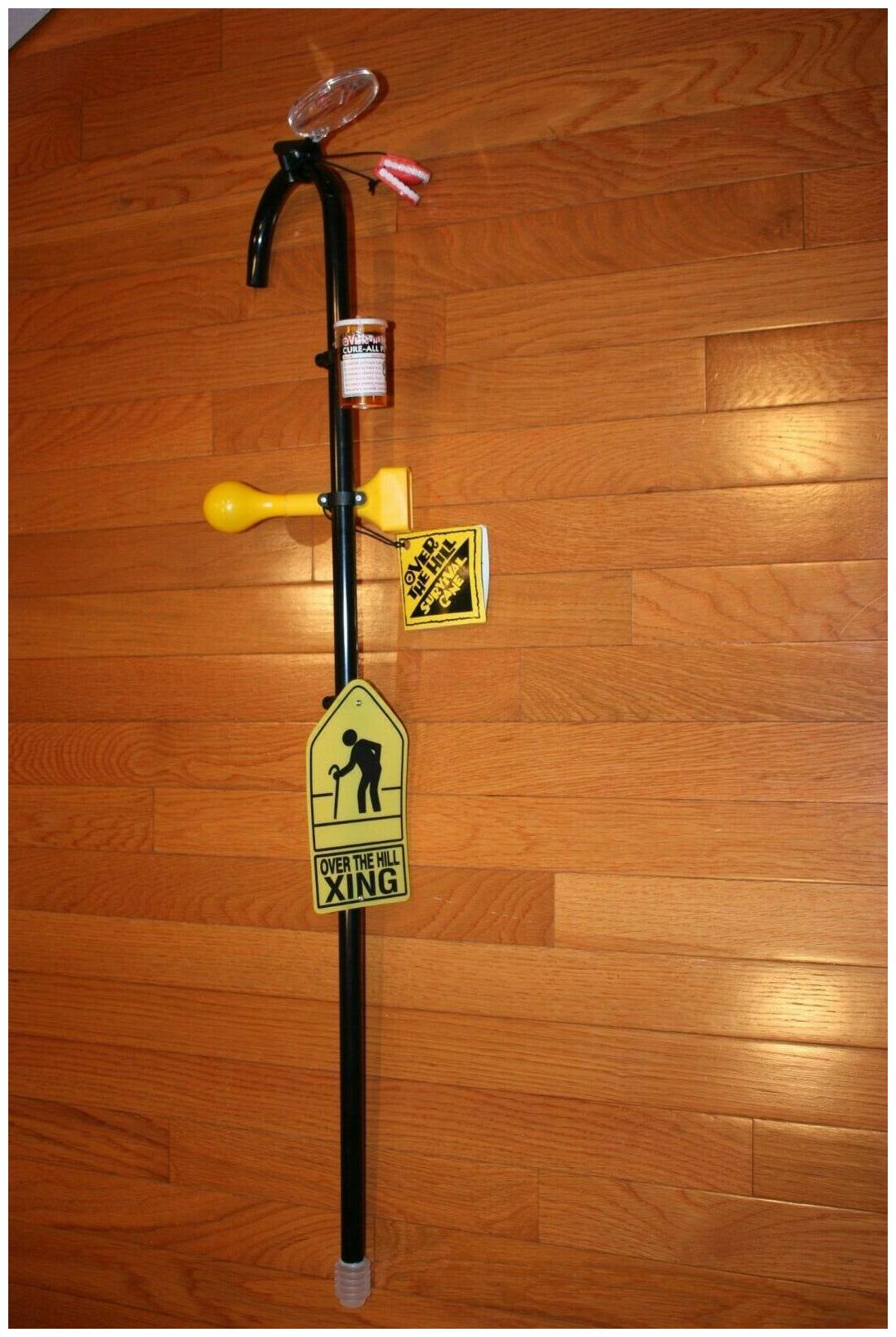 

Over the Hill Old Person Cane magnifying glass pill bottle horn sign more
