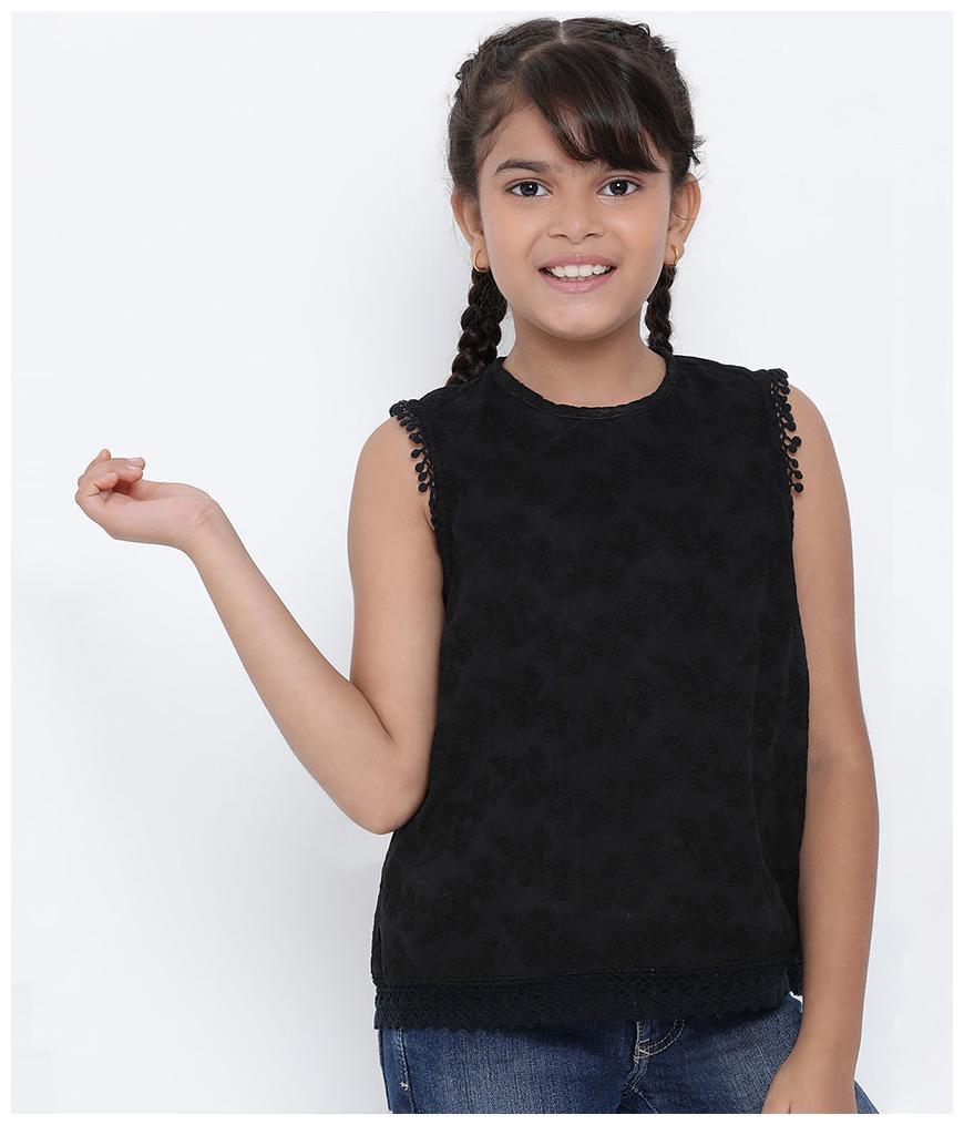 

Oxolloxo Girl Cotton Self design Top - Black
