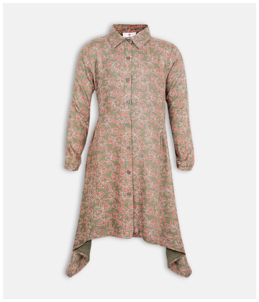 

Oxolloxo Brown Viscose Full Sleeves Knee Length Collar Frock ( Pack of 1 )
