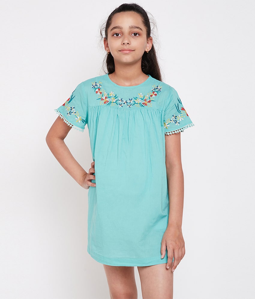 

Oxolloxo Green Cotton Short Sleeves Midi Princess Frock ( Pack of 1 )