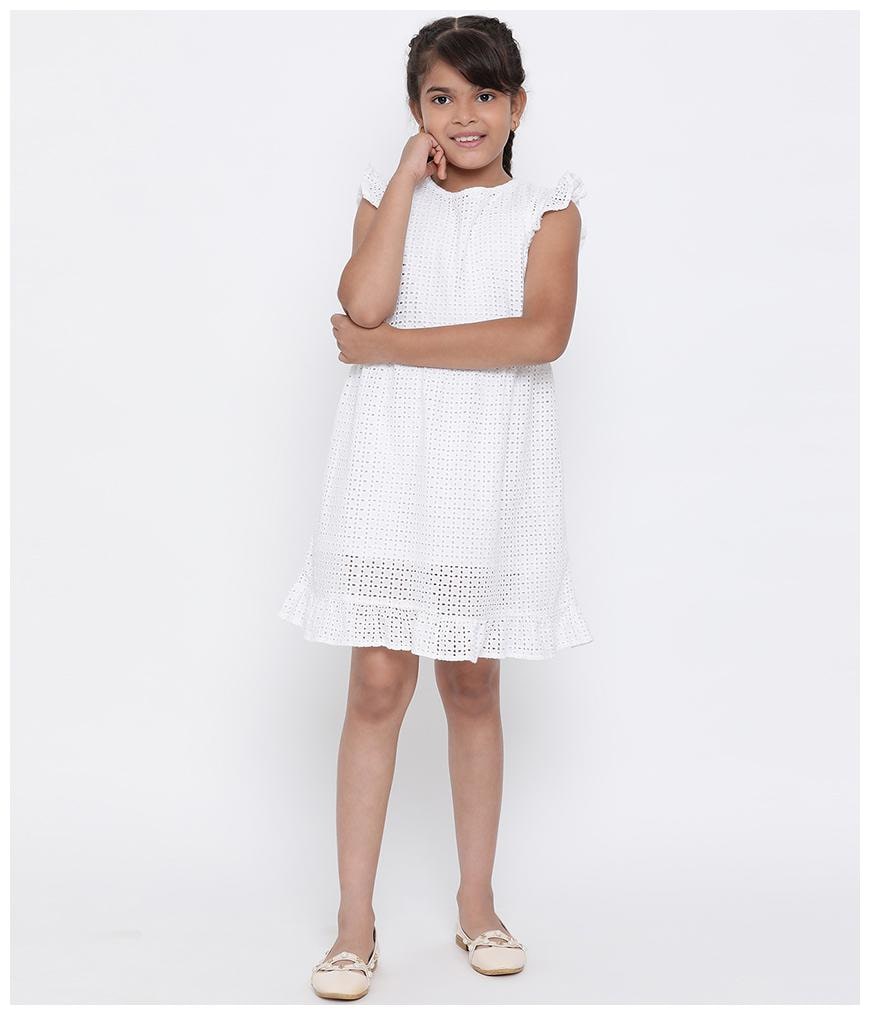 

Oxolloxo White Cotton Short Sleeves Knee Length Princess Frock ( Pack of 1 )