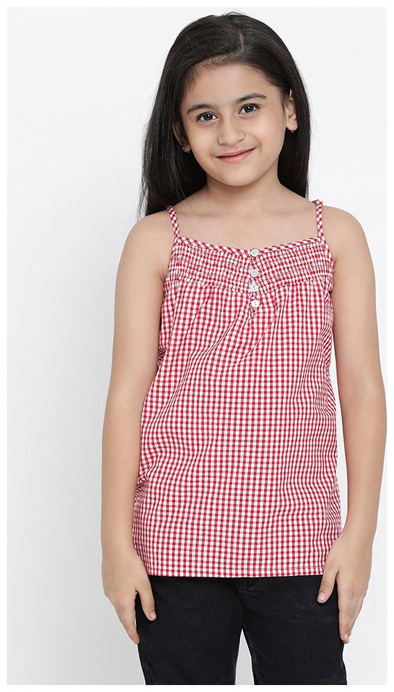 

OXOLLOXO Girl Cotton Checked Top - Red