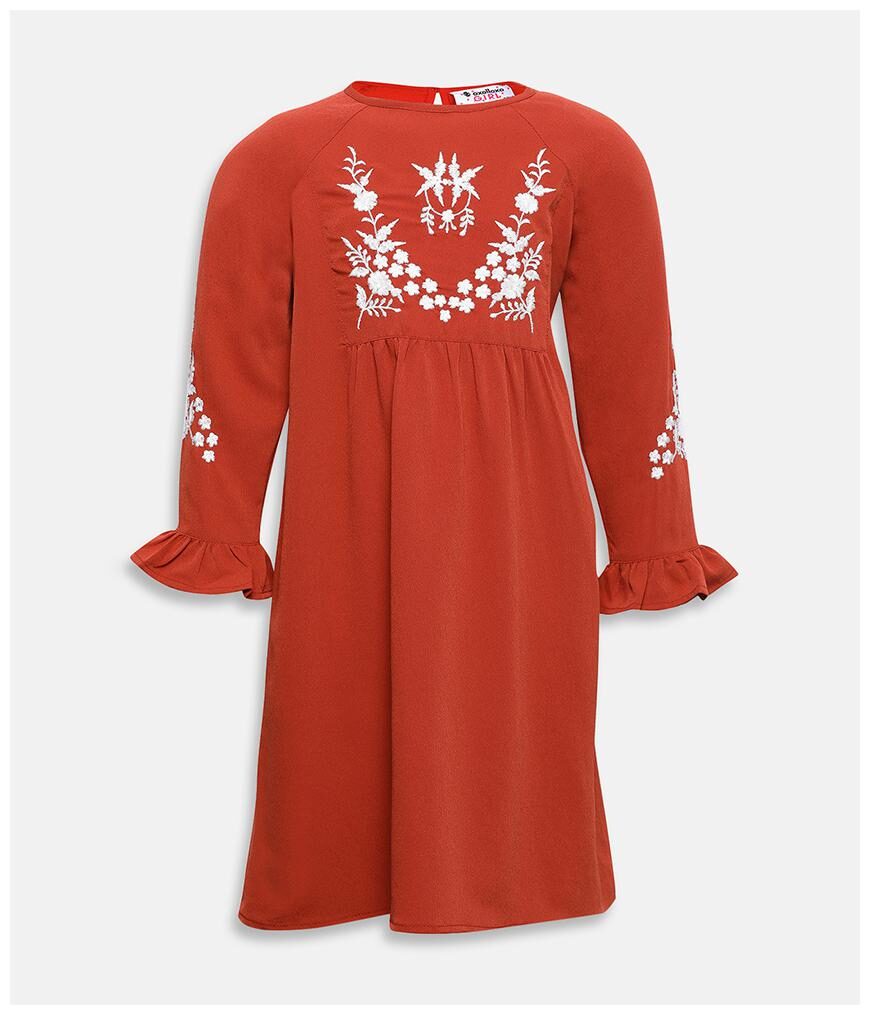 

Oxolloxo Red Polyester Full Sleeves Knee Length Collar Frock ( Pack of 1 )