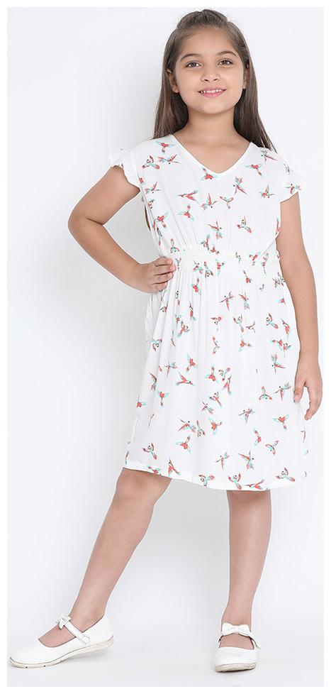 

OXOLLOXO Cream Viscose Short Sleeves Above Knee Princess Frock ( Pack of 1 )