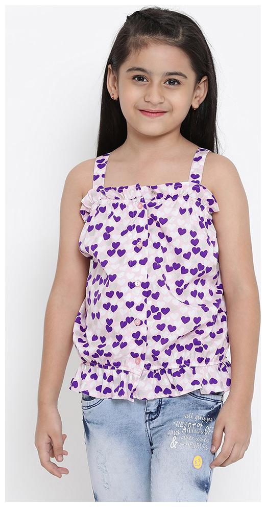 

OXOLLOXO Girl Polyester Printed Top - White Purple