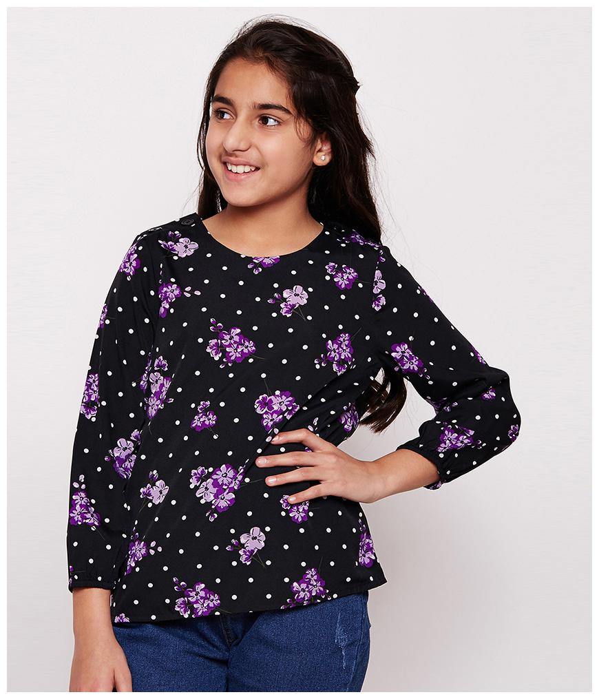 

Oxolloxo Girl Polyester Floral Top - Black