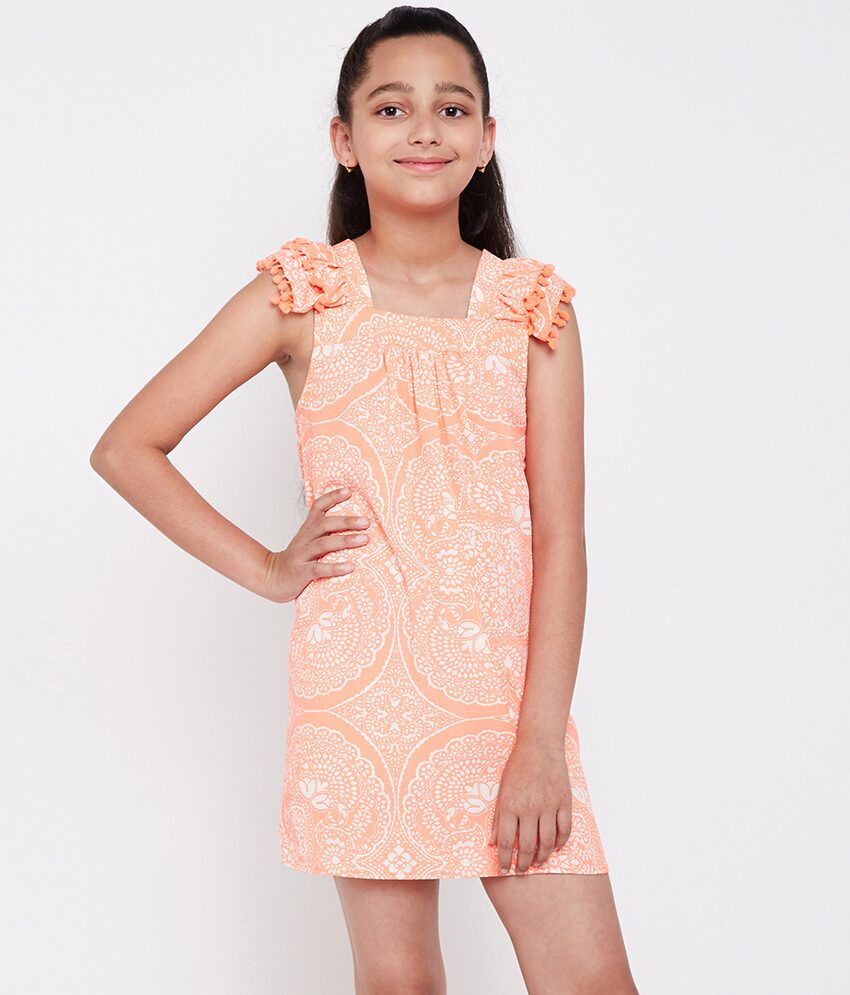 

Oxolloxo Orange Polyester Short Sleeves Midi Princess Frock ( Pack of 1 )