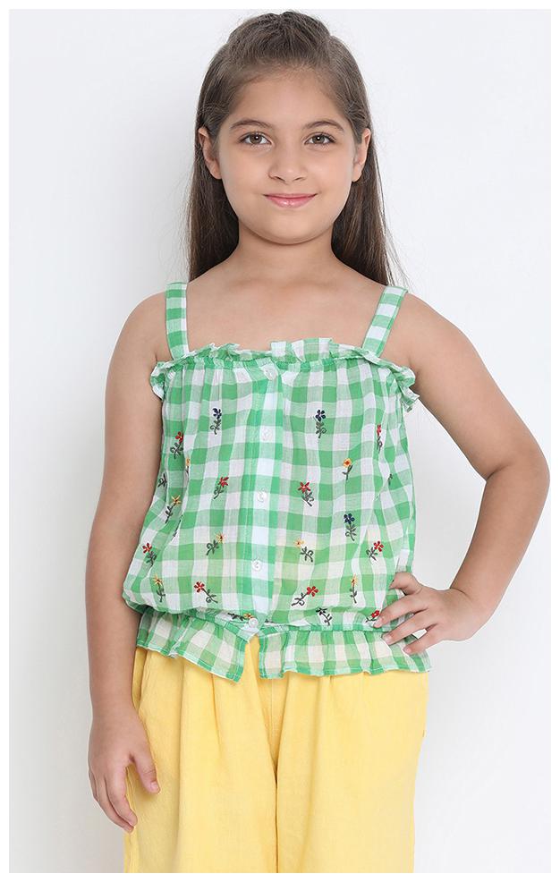 

OXOLLOXO Girl Cotton Checked Top - White Green