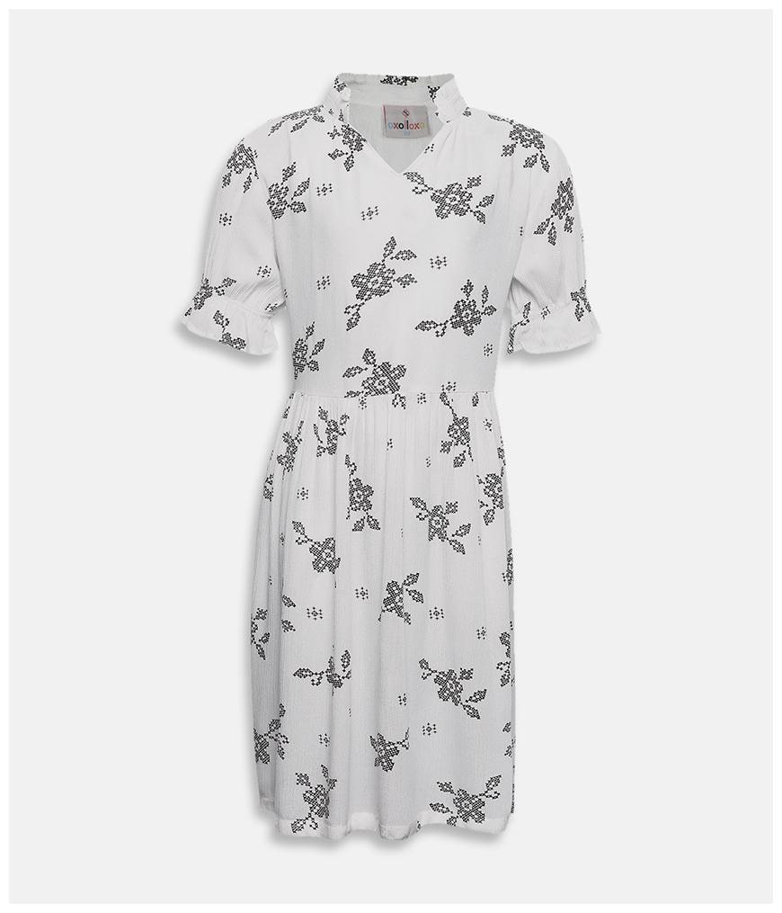 

Oxolloxo White Viscose Short Sleeves Knee Length Collar Frock ( Pack of 1 )
