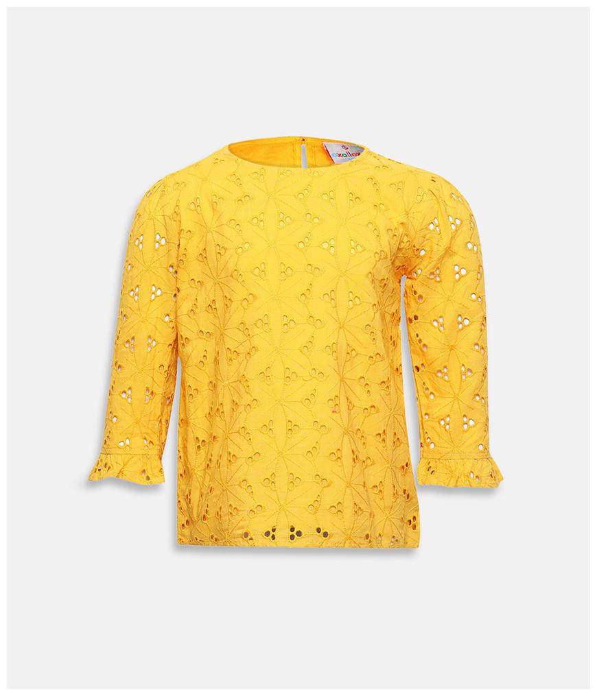 

Oxolloxo Girl Cotton Self design Top - Yellow
