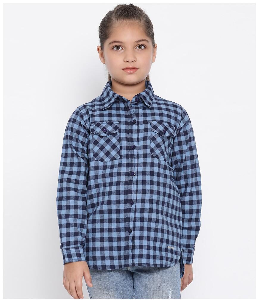 

Oxolloxo Girl Cotton Checked Shirt - Blue