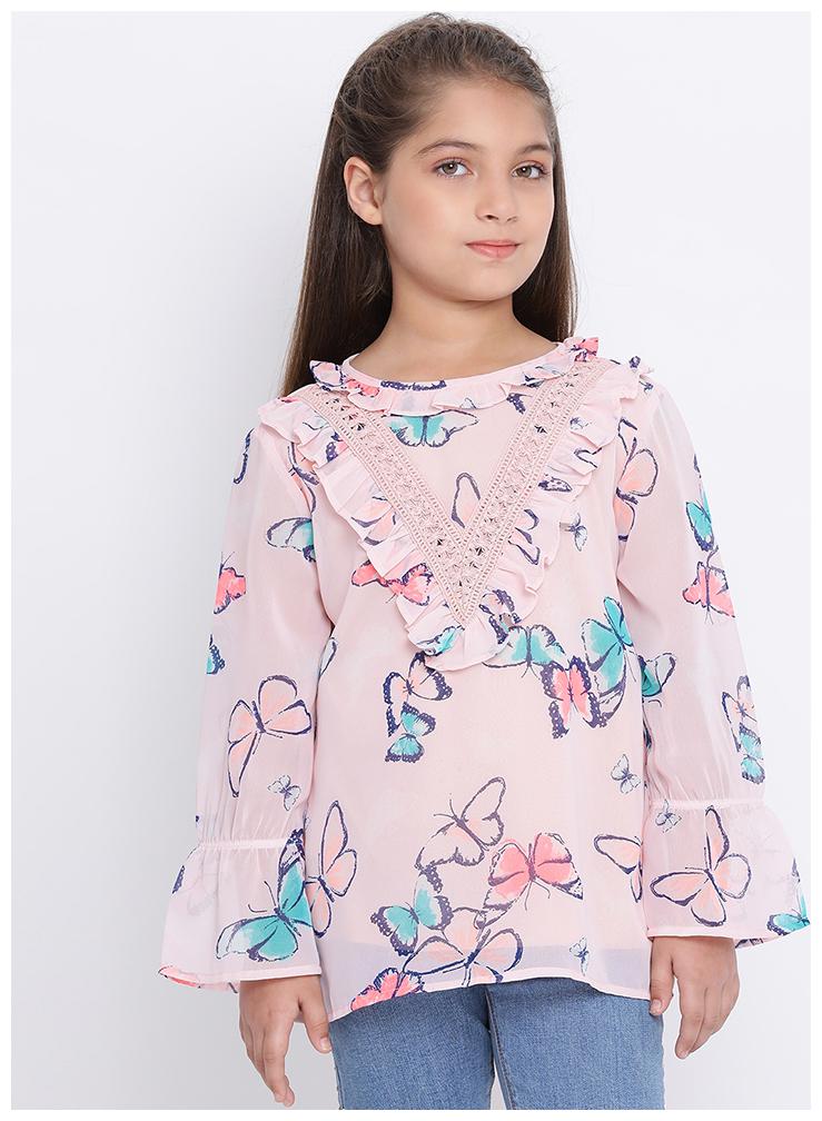 

OXOLLOXO Girl Polyester Printed Top - Pink