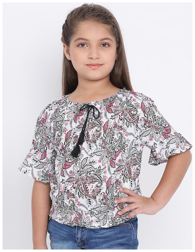 

OXOLLOXO Girl Polyester Printed Top - White
