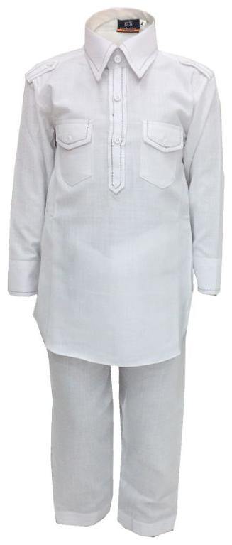 

P K GARMENTS Boy Cotton Solid Kurta pyjama set - White