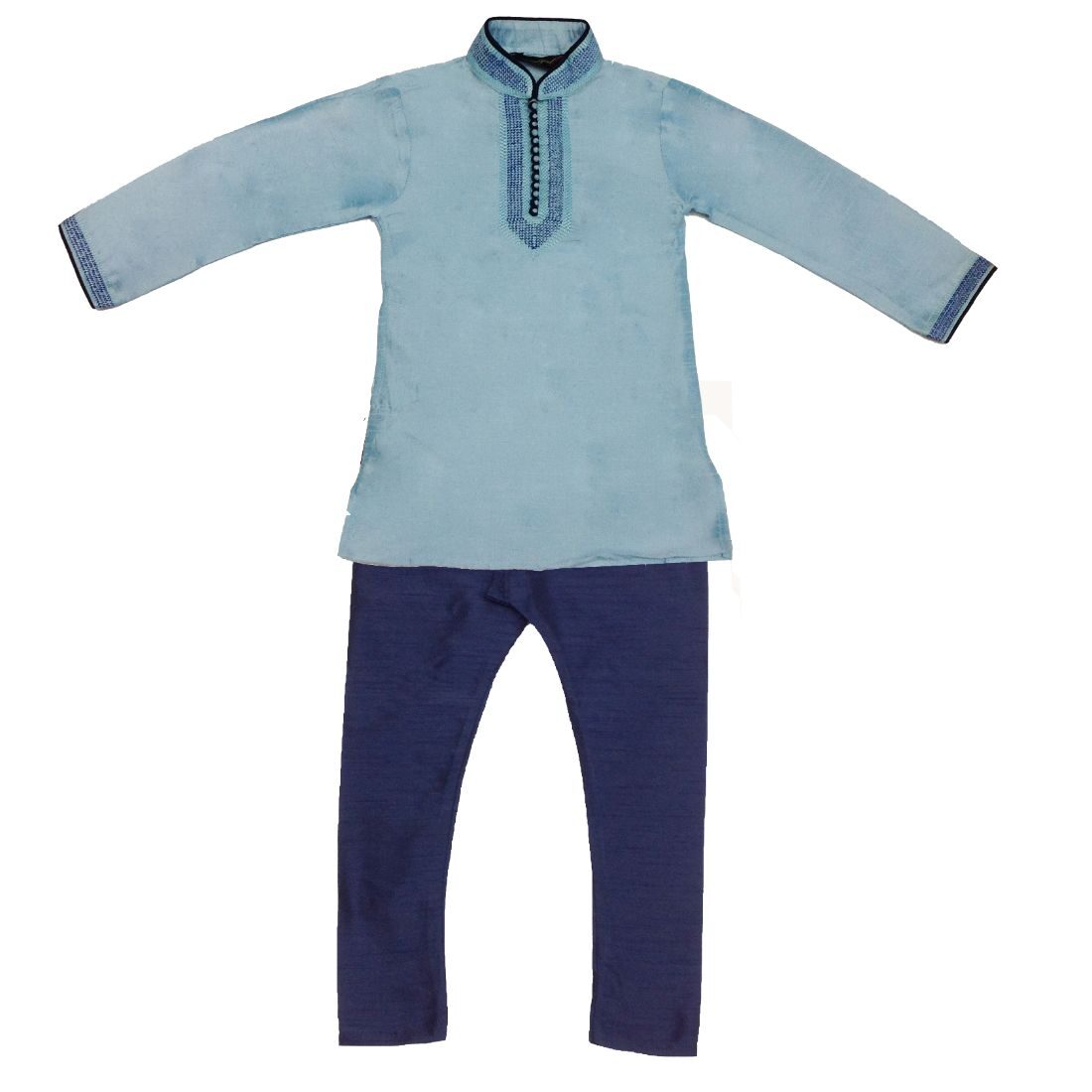 

P K GARMENTS Boy Raw silk Solid Kurta pyjama set - Green