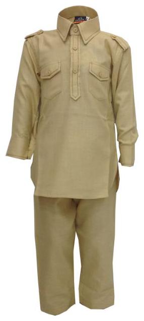 

P K GARMENTS Boy Cotton Solid Kurta pyjama set - Beige
