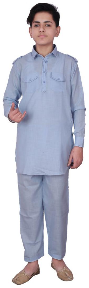 

P K GARMENTS Boy Cotton Solid Kurta pyjama set - Grey