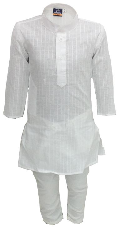 

P K GARMENTS Cotton Striped White Color Kurta Pyjama Set For Boy