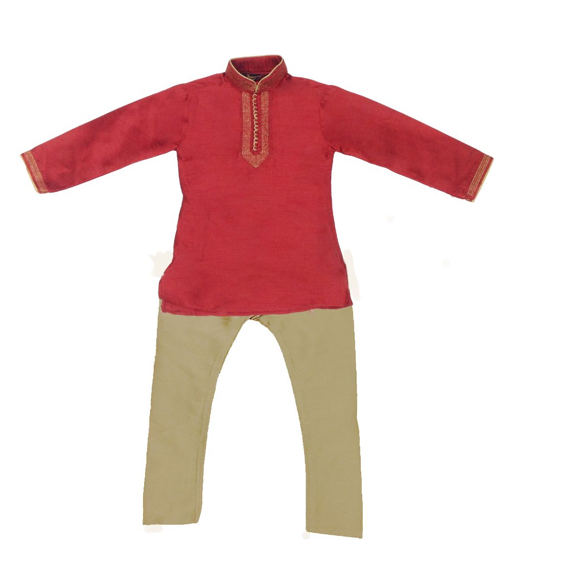 

P K GARMENTS Boy Raw silk Solid Kurta pyjama set - Red