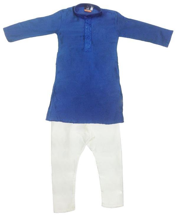 

P K GARMENTS Boy Cotton Solid Kurta pyjama set - Blue White